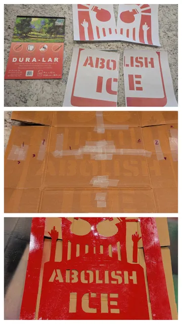 sign in the style of Minneapolis 'Snow Emergency Route' sign, but with the words 'Abolish ICE'