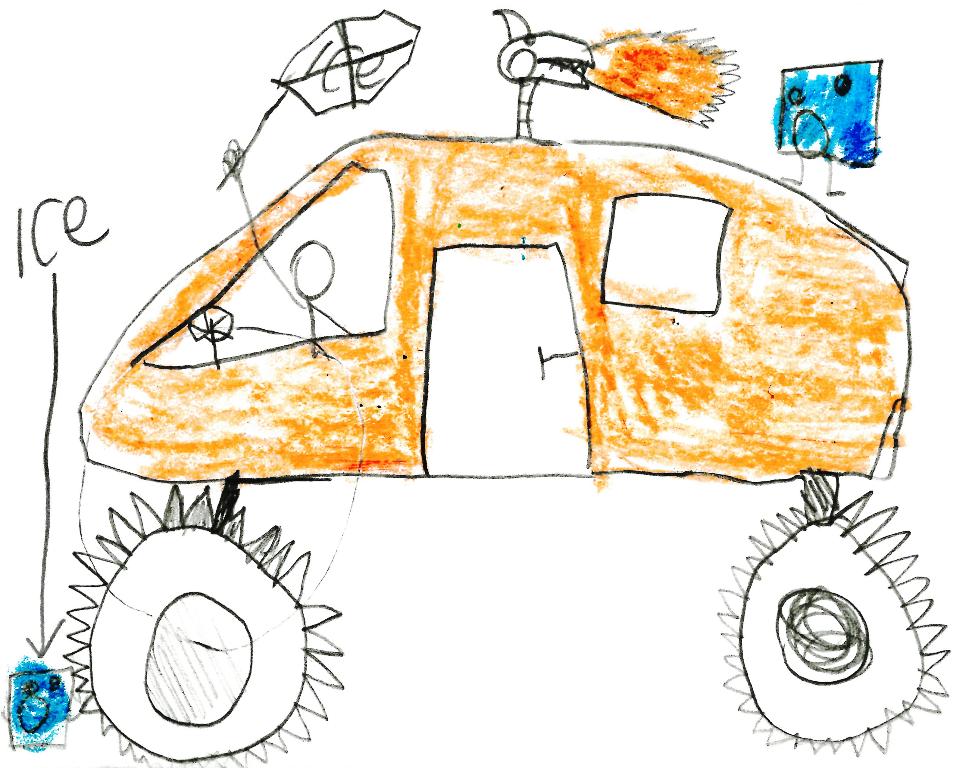 mad max style bulldozer rolling over ice cube, with flamethrower on top nailing a ice cube that was sneaking up on the roof